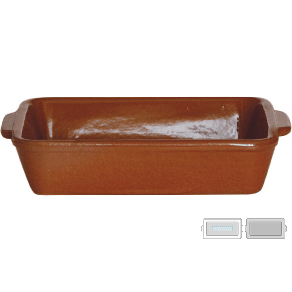 Rektangulære brett i keramisk rødbrun servise